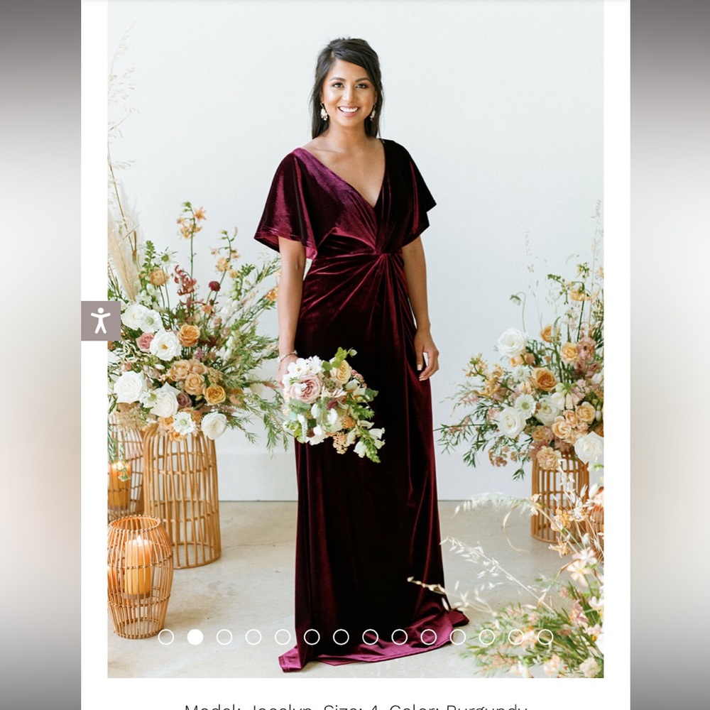 Revelry Bridesmaids Dress. ‘Gwen’ in velvet color Burgundy